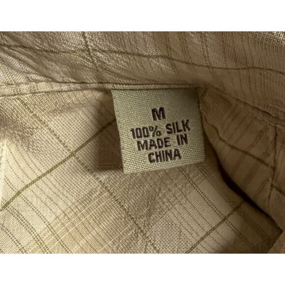 Tommy Bahama Medium Beige Silk Plaid Pattern Short Sleeve Button Down Shirt Men - Picture 8 of 15